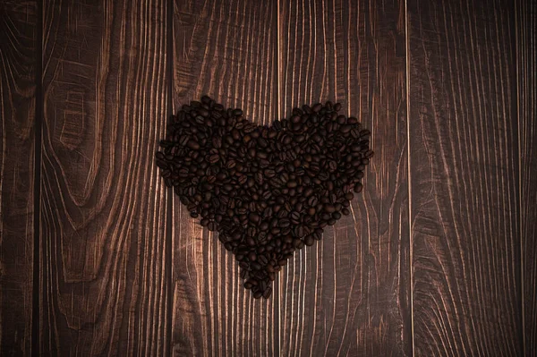 Ziarna Kawy Ułożone Kształcie Serca Love Picia Kawy — Zdjęcie stockowe