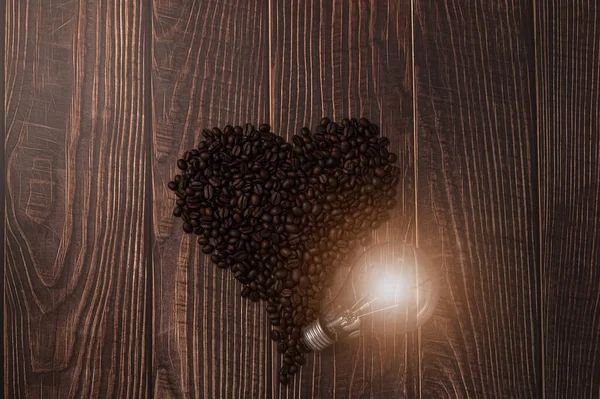 Love Drinking Coffee Coffee Beans Heart Shape Light Bulbs Emite — стоковое фото