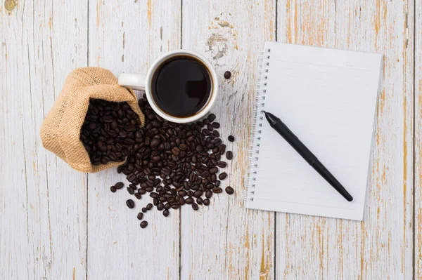 Café Cuaderno Están Escritorio — Foto de Stock