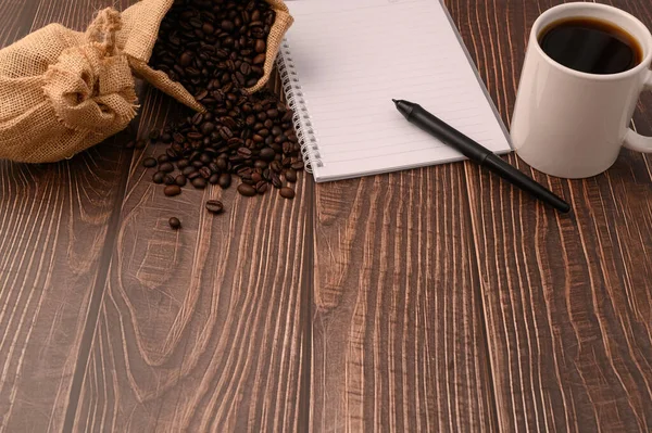Café Cuaderno Están Escritorio — Foto de Stock