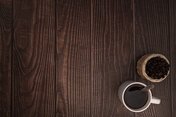 Szeretek Kávét Kávésbögrét Kávébabot Inni Asztalon — Stock Fotó