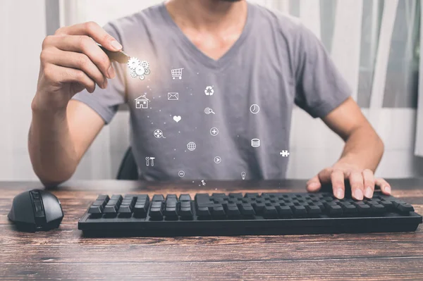 Man Using Electronic Pen Choosing Working Icon Illustration — Stock Photo, Image