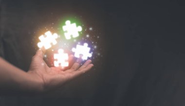 Yapboz simgesi, iş çözümleri, hedef, başarı, hedefler ve strateji kavramları, Birleşme ve edinim kavramı illüstrasyonları barındırıyor