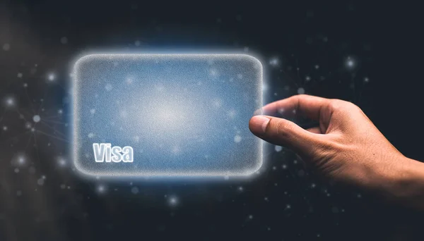 Tarjeta Mano Con Visa Tarjeta Crédito Tarjeta Efectivo Ilustración Digital — Foto de Stock