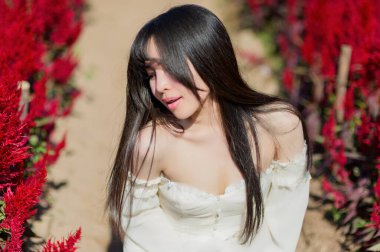 Güzel bir kadın bahar boyunca canlı bir çiçek tarlasında zarifçe poz verir. Sahne onun dingin güzelliğini renkli çiçeklerin arasında yakalıyor, neşe ve sükunet saçıyor..