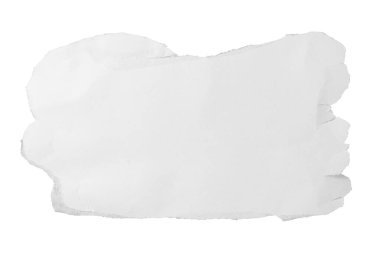 Düz olmayan kenarları beyaz, yumuşak organik arkaplan elementinde izole edilmiş yırtık beyaz kağıt dokusu.