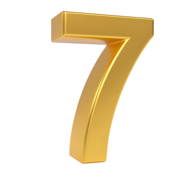 Parlak altın sarısı üç boyutlu 7 (7), nötr ışık arka planında izole edilmiş.