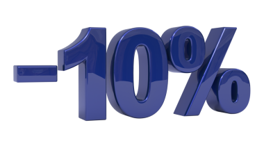 Eksi yüzde on (-10%) arkaplanda parlak koyu mavi ile işaretlenmiş canlı 3D canlandırma