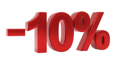 Tarafsız gri arkaplan karşısında kırmızı 3D parlak metalik eksi yüzde 10 sembol