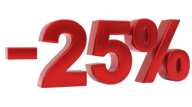 Tarafsız gri arkaplan karşısında kırmızı 3D parlak metalik eksi yüzde 25 sembol