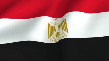 Mısır 'ın ulusal bayrağı sallanıyor, Salahaddin Kartalı' nın merkezinde kırmızı, beyaz ve siyah üç renkli çizgiler yer alıyor.