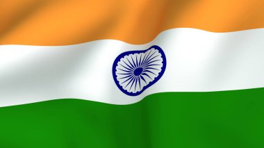 Hindistan 'ın ulusal bayrağı Tiranga' ya (Tricolor) yakın çekim, orta mavi Ashoka Çakra 'yı (hukuk çarkı) vurguluyor.)