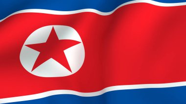 Demokratik Kore Halk Cumhuriyeti 'nin (DPRK) ulusal bayrağına yakın plan, komünizmin kırmızı yıldızını vurguluyor