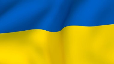 Ukrayna ulusal bayrağına yakın plan, dalgalanan canlı mavi (gökyüzü) ve sarı (buğday tarlası) bantlarını sergiliyor