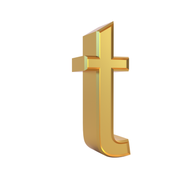 Altın 3d küçük harf t sembolü beyaz arkaplan resimlerinde izole edildi