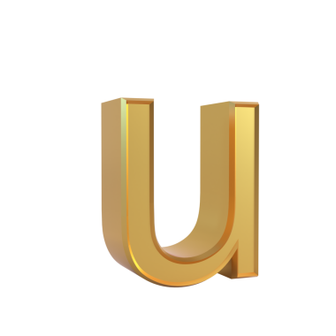 Altın 3d küçük harf u sembolü beyaz arkaplan resimlerinde izole edildi