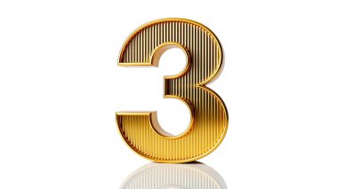 Üç numaralı altın, 3 boyutlu, temiz ve açık bir arkaplanda duruyor.