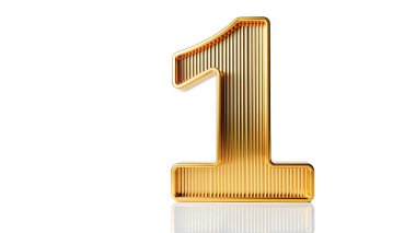 Altın bir numara, 3 boyutlu, temiz ve açık bir arkaplanda duruyor.