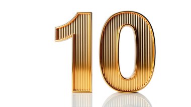 Şatafatlı ve çarpıcı üç boyutlu 10 numaralı, desenli, flütlü yüzeyi ve parlak altın kaplamalı