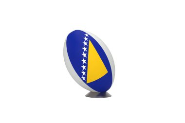 Bosna-Hersek ulusal bayrağı taşıyan yüksek kaliteli bir rugby topu.