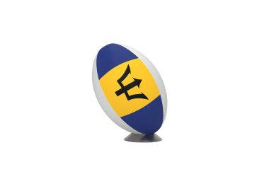 Barbados 'un mızrak ve bayrak renklerinin yer aldığı rugby topunun gerçekçi 3D canlandırması