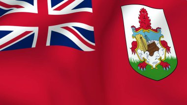 Bermuda 'nın kırmızı bayrağının ayrıntılı 3D görüntüsü. Aslan ve gemi enkazı kalkanı.