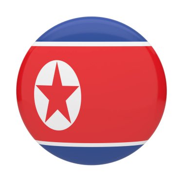 Beyaz diskli ve kırmızı yıldızlı büyük kırmızı şeritli Kuzey Kore bayrak rozeti.