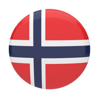Parlak Norveç bayrağı rozetinde kırmızı alanda beyaz çizgili mavi bir haç var.