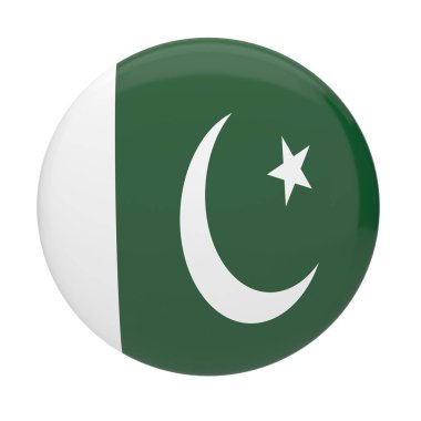 Glossy round Pakistan flag badge featuring a green field with a white vertical stripe and star