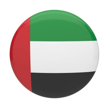 Beyaz bir zemin üzerinde yuvarlak bir rozet üzerinde BAE ulusal bayrağının yüksek kalite 3D görüntüsü