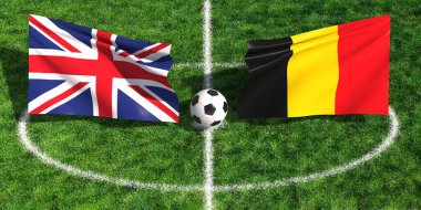 Birleşik Krallık ve Belçika bayraklarının yer aldığı uluslararası futbol maçı konsepti