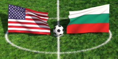 ABD ile Bulgaristan arasında yeşil bir spor sahasında ulusal bayraklarla oynanan uluslararası futbol maçı