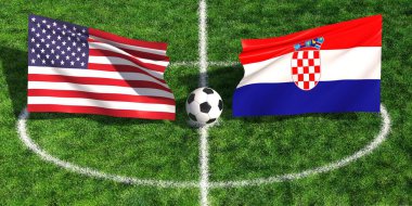 ABD ile Hırvatistan arasındaki uluslararası futbol karşılaşmasında yeşil bir spor sahasında ulusal bayraklar