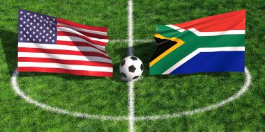 ABD ve Güney Afrika 'nın ulusal bayrakları yeşil futbol sahasında sallanıyor.