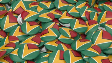 Yüksek kalite 3 boyutlu dağınık Guyana bayraklı iğne düğmeleri yeşil kırmızı ve altın desenli.