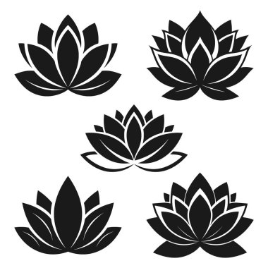 Beyaz arka planda siyah nilüfer çiçeği simgeleri.
