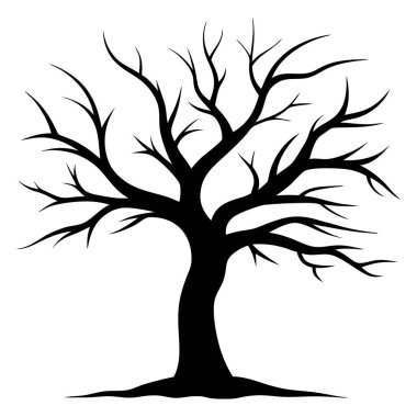 Beyaz arka planda yapraksız ağaç silueti.