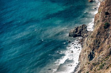Cape Fiolent in Crimea, view of the Karadeniz and cliff in summer in sunny day