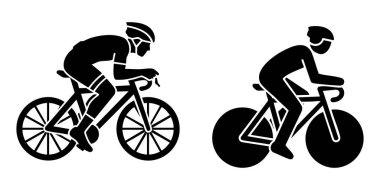 Yarış yapan iki bisikletçi, siluetli atletler yarış bisikletleri, somut hız ve kararlılık.