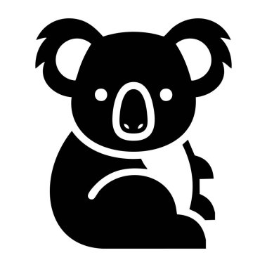 Özgün yuvarlak kulakları ve özellikleri ile basit bir siyah beyaz grafik tarzı oluşturulmuş sevimli bir koala..