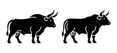Yan profilde iki farklı siyah boğa silueti, çeşitli tasarım projeleri için güç ve tarım temalarını temsil ediyor..