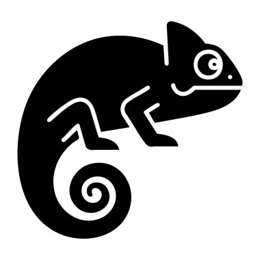 Büyüleyici siyah bir bukalemun silueti, sarmalanmış kuyruğuyla uyum, değişim ya da doğa temalarını temsil ediyor..