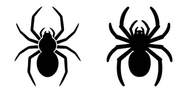 İki farklı siyah örümcek silueti, Cadılar Bayramı için mükemmel, ürkütücü temalar, ya da tehlikeyi temsil eden.