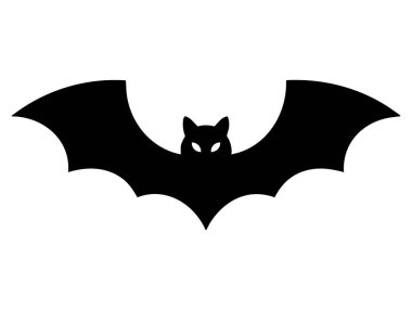 Belirgin gözleri olan siyah bir yarasa silueti, Cadılar Bayramı için mükemmel, ürkütücü temalar, ya da gece hayvan tasarımları.