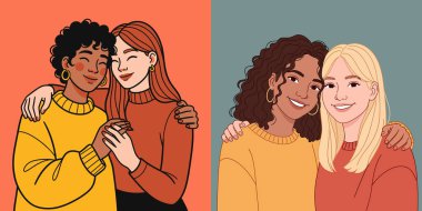 İki Kadın Arkadaşlık ve Destekleme Kavramları Çeşitli Kadın Arkadaşlığı İllüstrasyonu