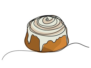 Cinnabon çöreği bir çizgi sanat eseri. Sürekli haşhaş tohumu, kek, tereyağı çizimi..