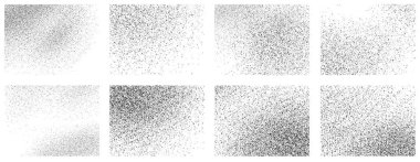 Kare grunge arka planlar. Grunge dokusu beyaz ve siyah. Toz Noktaları Grunge desen seti. Siyah Tozlu Tırmık Kalıbı Koleksiyonu.