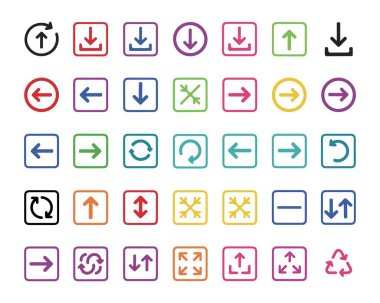 Renkli Oku Simgeleri, Navigasyon Çizgisi Sembolleri Vektörü, Web sitesi ve Uygulamalar için Renkli Yönlendirme İşaretleri, Minimalist İnce Çizgi Arayüzü Grafikleri, UI UX Tasarımı için Modern Pictogram.