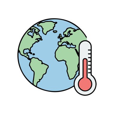 Termometre sembollü küresel ısınma vektörü illüstrasyonu, çevre, ekoloji, sürdürülebilirlik ve çevresel farkındalık projeleri için iklim değişikliği konsepti tasarımı.