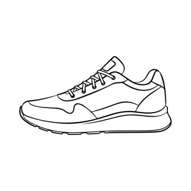 Spor koşu ayakkabısı çizimi çizimi çizimi, minimalist spor ayakkabı tasarımı tasarım tasarım şablonu, spor, spor, spor ve yaşam tarzı konseptleri için günlük moda ayakkabı çizimi.